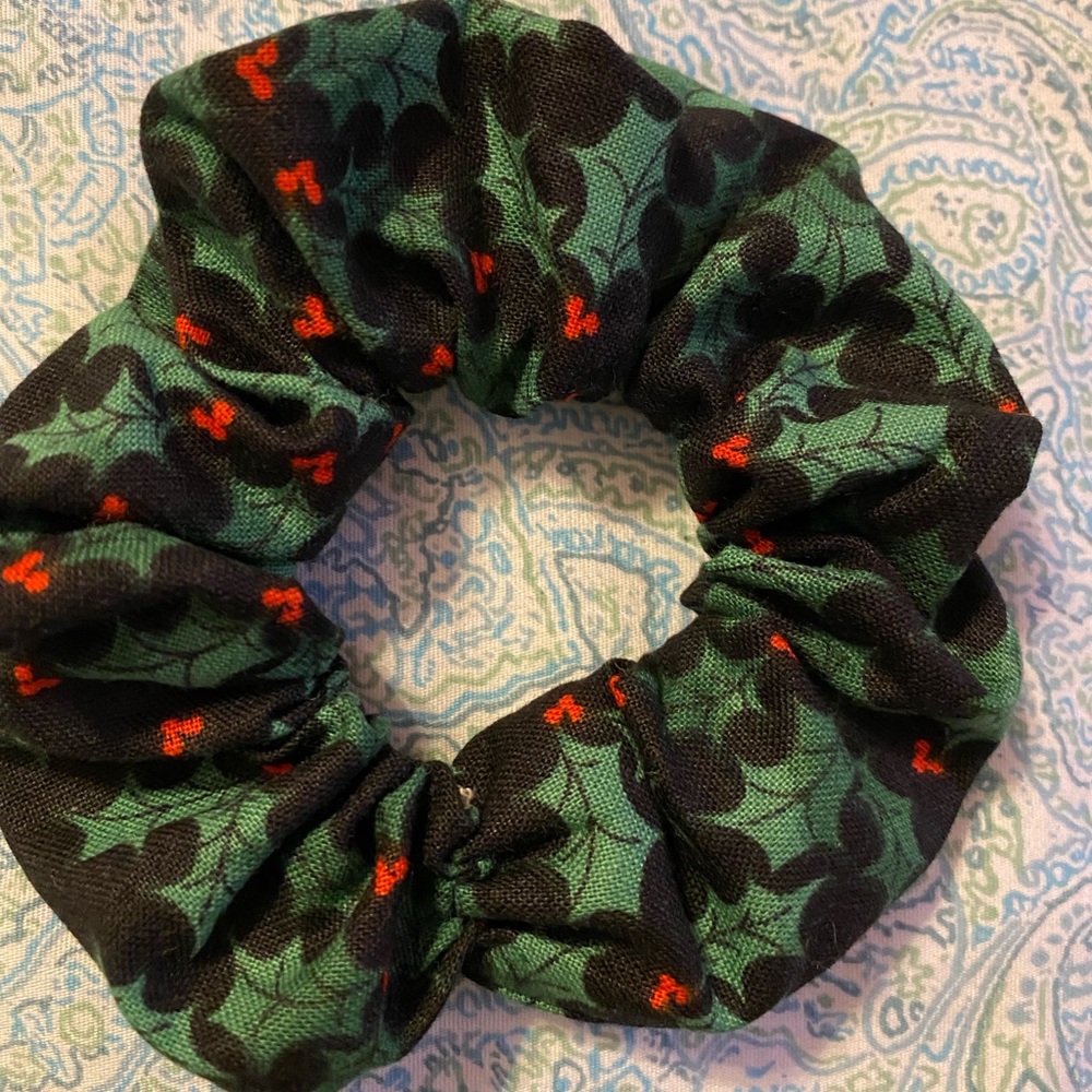 Handmade holly scrunchie